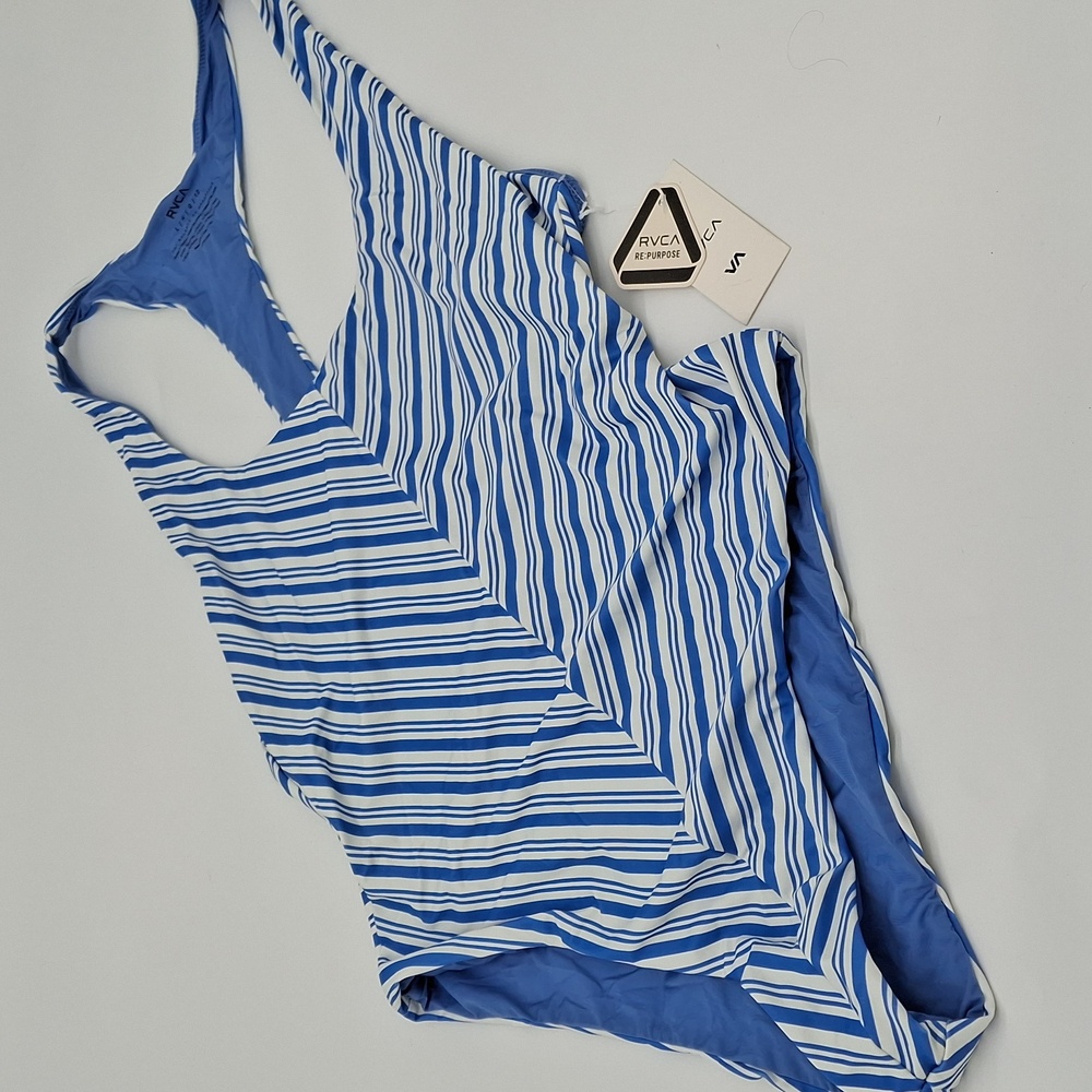 RVCA Striped Racerback One-Piece Swimsuit White Blue L